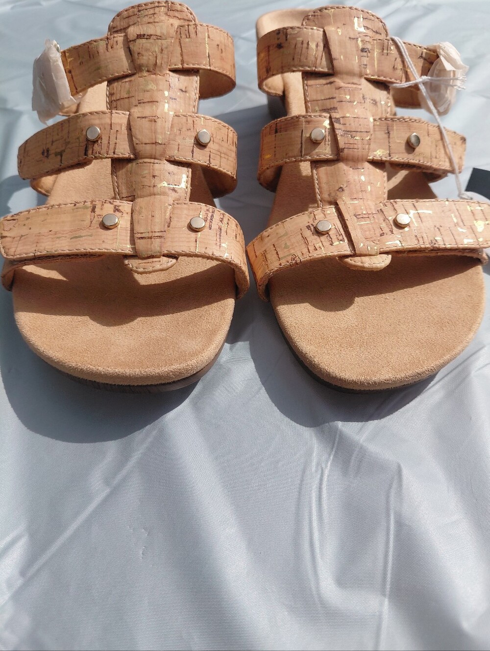 NWT Sz 9 Vionic Orthaheel Park Radia Adjustable Straps Wedge Slides Gold Cork - Picture 5 of 13